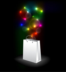 Poster - Vector shopping bag with a surprise - colorful lights