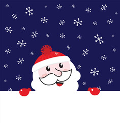 Sticker - Cute Santa behind white blank banner - vector cartoon