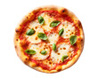 Pizza isolated on transparent background. Italian pizza margarita. Top view. PNG format