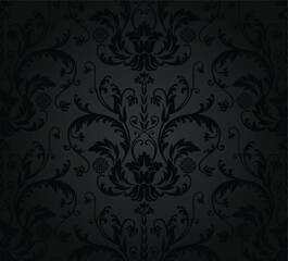  Charcoal seamless floral wallpaper. This image is a vector illustration.