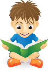 Wall Mural - An illustration of a happy small boy smiling and reading a book