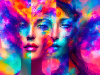 Canvas Print - Woman with Paint Splash, Generative AI Illustration