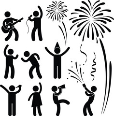 A set of people pictogram representing party, celebration, event, disco, and festival.