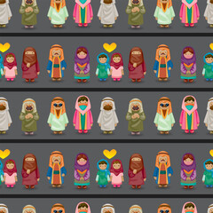 cartoon Arabian people seamless pattern