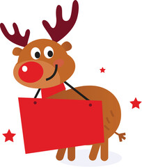 Sticker - Reindeer with blank banner sign. Vector Illustration