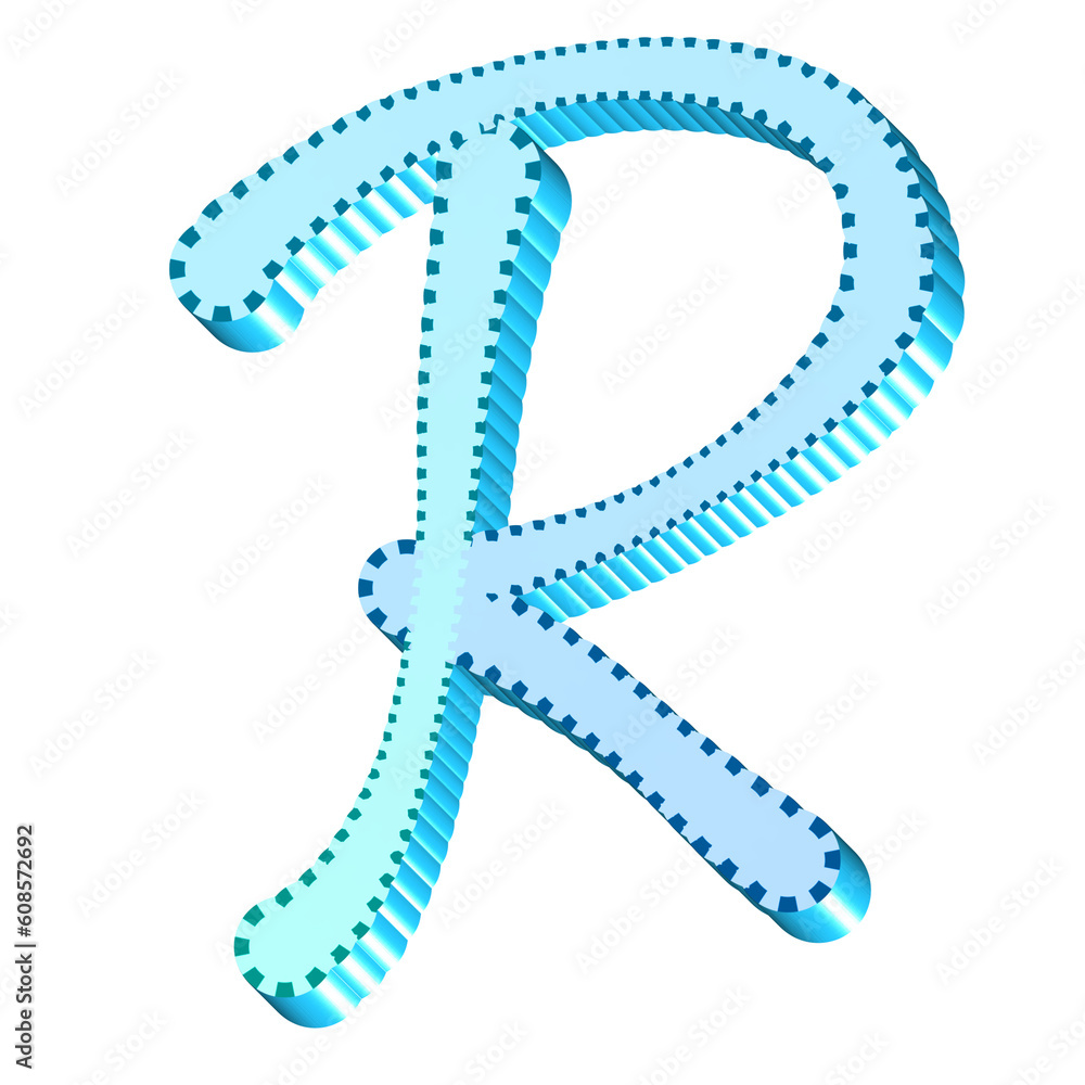 Alphabet letter R blue color 3D shape handwriting font style graphic ...