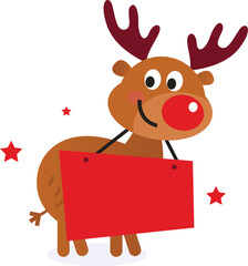 Sticker - Reindeer with blank banner sign. Vector Illustration