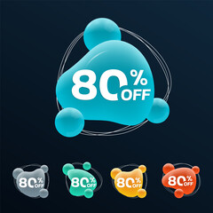 Wall Mural - 80 percent price off. sale 3d badge, sticker or label. abstract shapes discount, promotion banner te