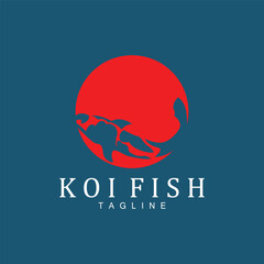 Sticker - Koi Fish Logo Design, Chinese Lucky And Triumph Ornamental Fish Vector, Company Brand Gold Fish Icon