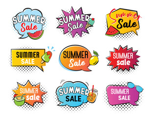 Sticker - Summer sale speech banner template. Discount sticker tag sale set.