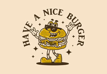 Canvas Print - Vintage mascot character design of burger