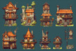Medieval houses as video game assets as spritesheet (Generative AI)
