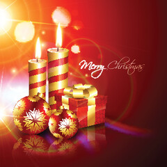 Wall Mural - beautful christmas background with candle and gift box