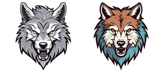 Sticker - Colourful and serious wolf head logo vector stock footage