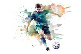Fototapeta  - Watercolor design of a soccer player - Generative AI