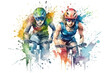 Watercolor design of two female cycling competitors racing - Generative AI
