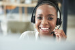 © Ruan R/peopleimages.com - Black woman face, call center and phone consultation with a smile in a office with contact us work. Telemarketing, job portrait and African female employee with communication and customer service