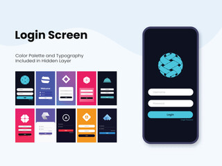 Wall Mural - login screen app ui kit with multicolored screens for mobile application and responsive websites.