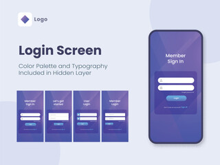 Wall Mural - login screen app ui kit including as sign in, log in, get started for mobile application and respons