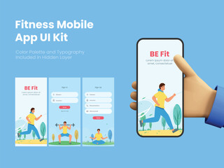 Wall Mural - fitness mobile app ui kit including as login, sign up on blue background for responsive websites.
