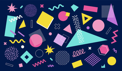 Wall Mural - set abstract geometric shapes, memphis style elements, vintage banner, poster. vector illustration 9