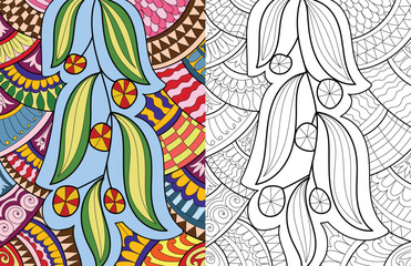 Naklejka na meble Decorative doodle hand drew floral mehndi design style coloring book page illustration