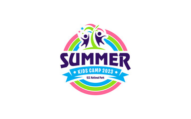 Illustration vector graphic of kids summer camp colour full logo design template