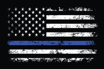 Wall Mural - Thin Blue Line USA Flag. Vintage American Police Support Flag.