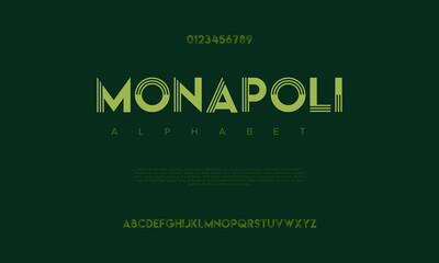 Wall Mural - Monapoli abstract digital technology logo font alphabet. Minimal modern urban fonts for logo, brand etc. Typography typeface uppercase lowercase and number. vector illustration