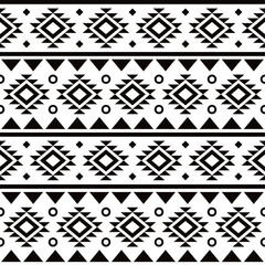 Wall Mural - Aztec tribal geometric seamless vector pattern, Navajo abstract design in black and white
