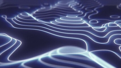 Wall Mural - Abstract blue looped futuristic hi-tech landscape with mountains and canyons from glowing energy circles and magic lines background