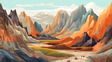 Wall Mural - Abstract background colorful mountains. A vibrant banner design with an abstract background, showcasing a beautifully illustrated  image of colorful mountains. Generative AI.