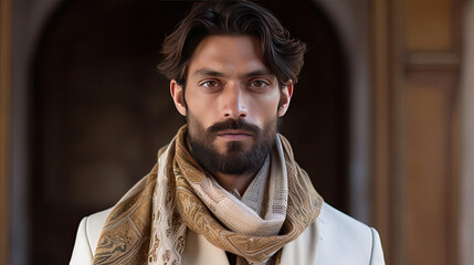 Young indian man in traditional wear and giving expression.