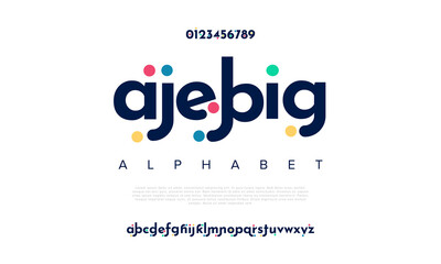 Wall Mural - Ajebig abstract digital technology logo font alphabet. Minimal modern urban fonts for logo, brand etc. Typography typeface uppercase lowercase and number. vector illustration