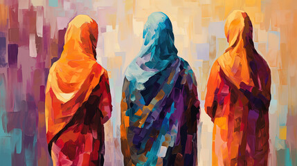 Abstract scene with woman wearing hijab