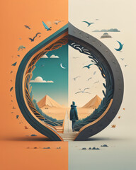 illustration depicting two parallel worlds—one representing the mundane everyday life and the other an extraordinary and fantastical realm, connected through a mysterious portal.AI GENERATED 
