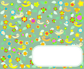 Sticker - vector greeting card design with bird and flower background