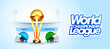 World Cricket Championship League India vs Pakistan match header or banner with winning trophy on stadium background.