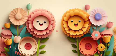 Wall Mural - flowers, leaves, gold branches, Botanic illustration isolated on beautiful 3d gradient background. Cute colorful flowers, Cute colorful flowers