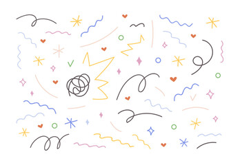 Fototapete - Abstract doodle lines, scribble design elements set. Creative squiggles, curves, waves, zigzags. Modern trendy freehand decorations. Hand-drawn vector illustrations isolated on white background