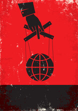 Red And Black Poster With Hand And Globe