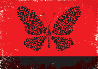 Sticker - Red and black poster with black butterflies