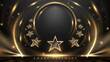 © witsanu - 3d star around gold circle frame with glitter light effects and bokeh decorations on dark scene. Luxury award ceremony background design concept.