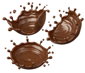 Poster - set of chocolate or cocoa splash with clipping path, 3d rendering.