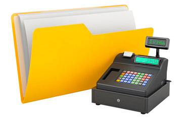 Computer folder icon with cash register, 3D rendering
