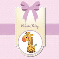 Wall Mural - baby girl welcome card with giraffe