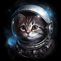 Kitten in a space suit. Digital art. Generative AI.