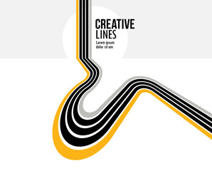 Future lines in 3D perspective vector abstract background, black and yellow linear composition, road to horizon and sky concept, optical illusion op art.