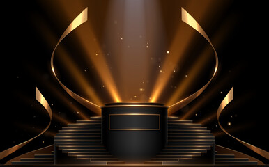 Wall Mural - black and gold stairs stage with light effect