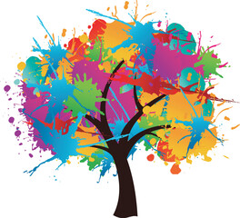 Sticker - Isolated abstract paint splash spring time tree. Vector file layered for easy manipulation and custom coloring.